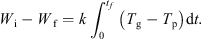 $$ {W}_{\mathrm{i}}-{W}_{\mathrm{f}}=k\underset{0}{\overset{{t}_f}{\int }}\left({T}_{\mathrm{g}}-{T}_{\mathrm{p}}\right)\mathrm{d}t. $$