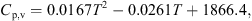 $$ {C}_{\mathrm{p},\mathrm{v}}=0.0167{T}^2-0.0261T+1866.4, $$