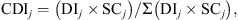 $$ \mathrm{CD}{\mathrm{I}}_j=\left(\mathrm{D}{\mathrm{I}}_j\times \mathrm{S}{\mathrm{C}}_j\right)/\mathrm{\Sigma }\left(\mathrm{D}{\mathrm{I}}_j\times \mathrm{S}{\mathrm{C}}_j\right), $$